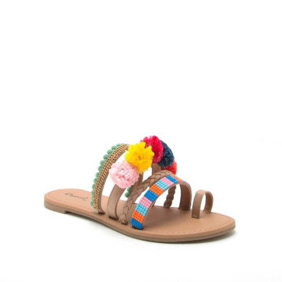 The NEW Boutique Shoes - Summer Sale! Pom Pom and Beaded Tan Sandals
